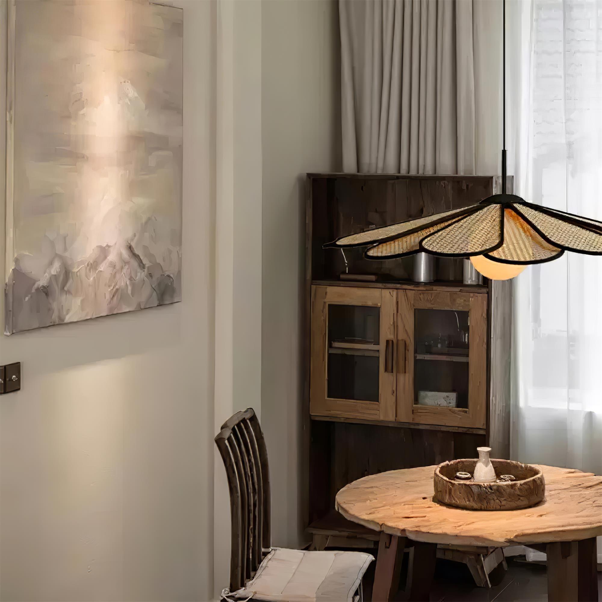 Luma Suspension Abat-jour Pétale Rattan