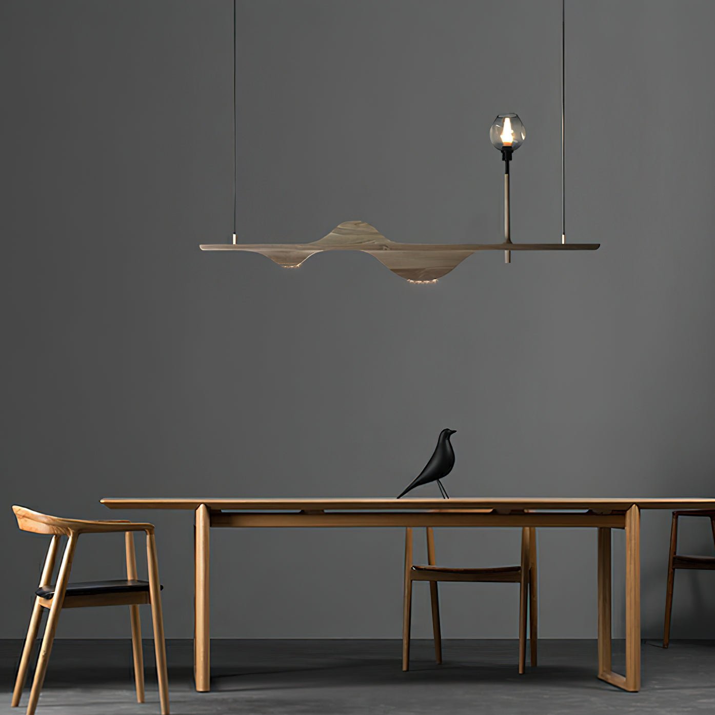 Cushais Vague Bois Pendentif Lumière