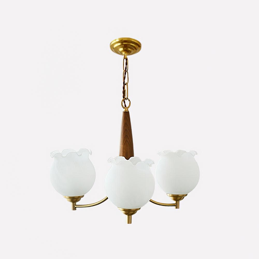 Lustra Lustre en Verre, Bois et Laiton Vintage