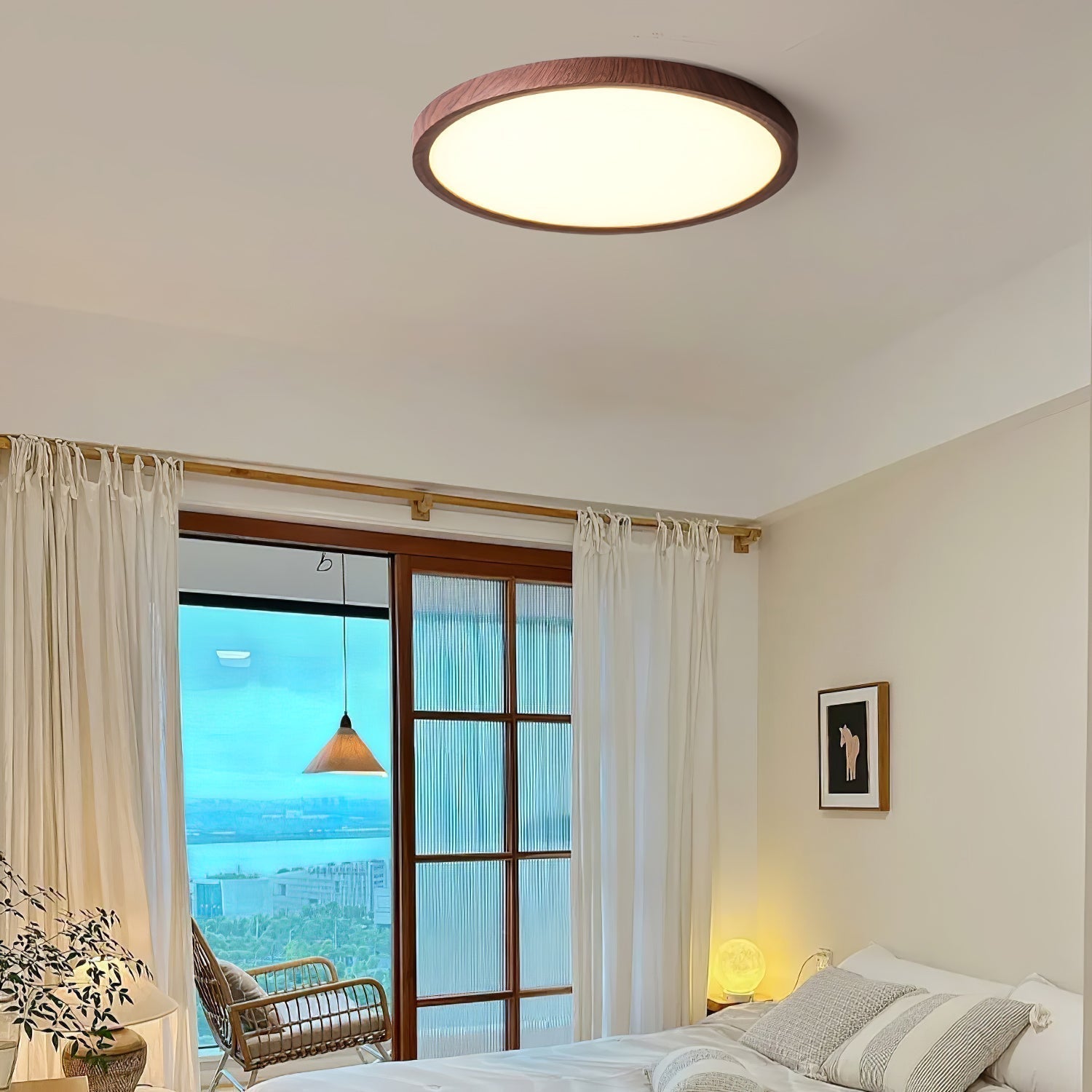 Solara Plafonnier Rond Fin en Noyer Minimaliste