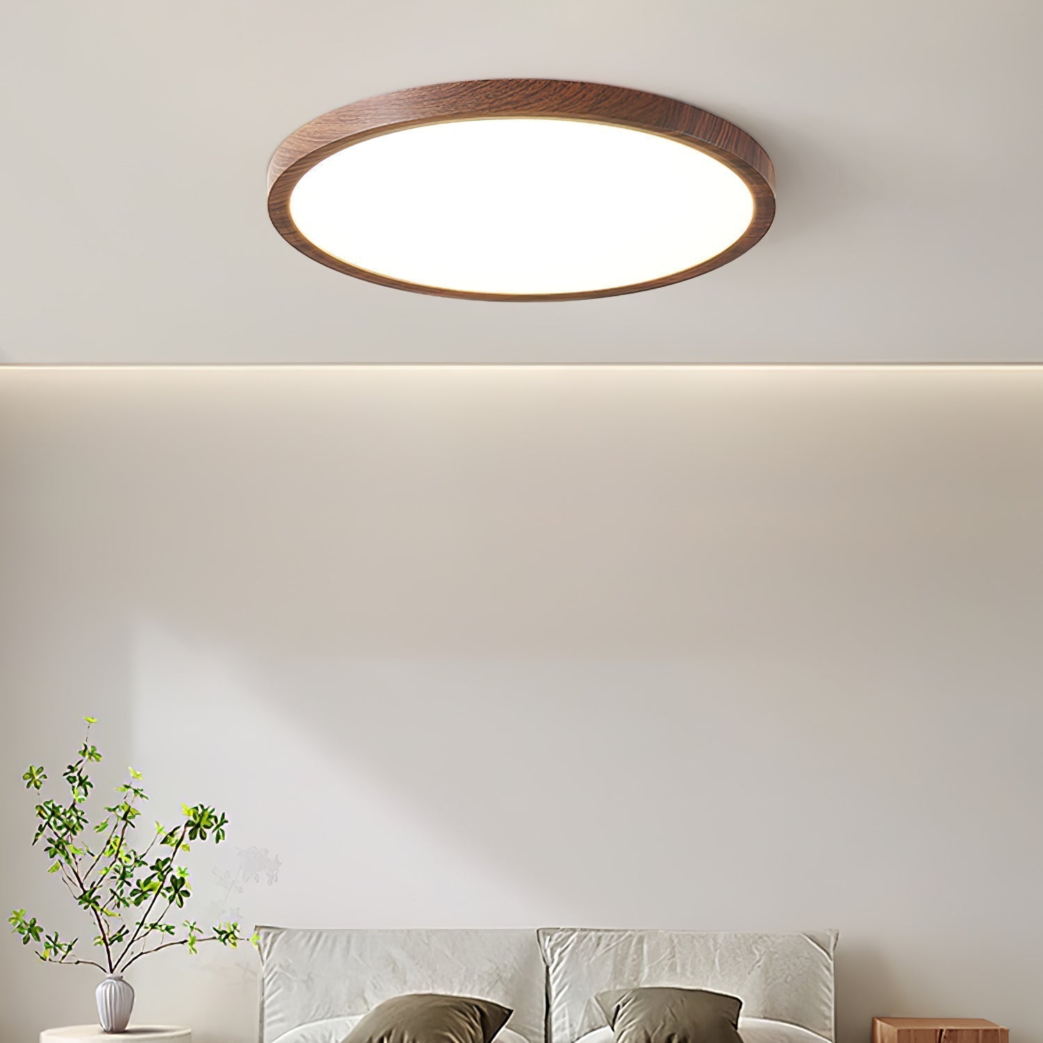 Solara Plafonnier Rond Fin en Noyer Minimaliste