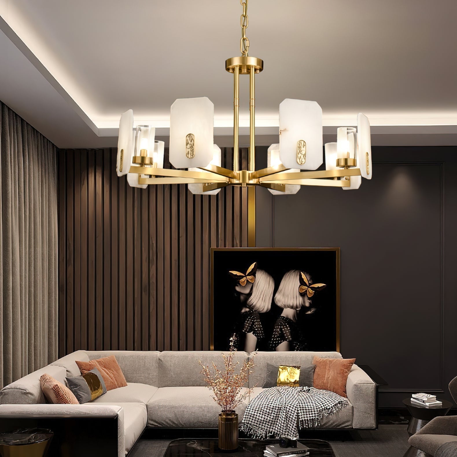 Aursorion Lustre Laiton Albâtre Luxe Postmoderne