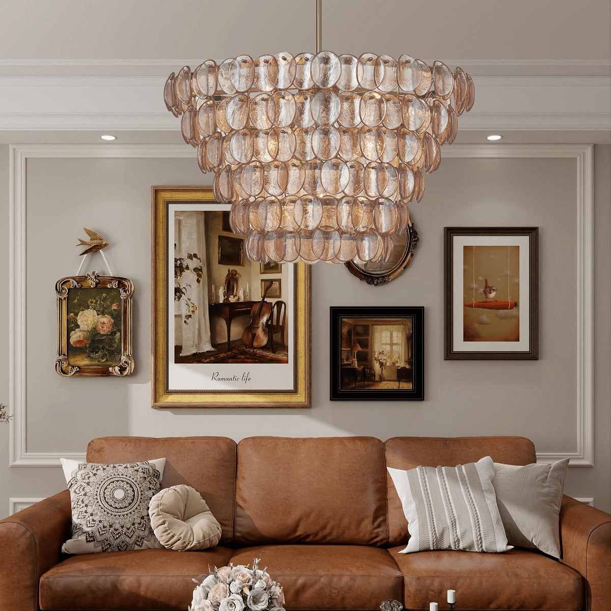 Aurora Lustre Luxueux en Verre et Laiton