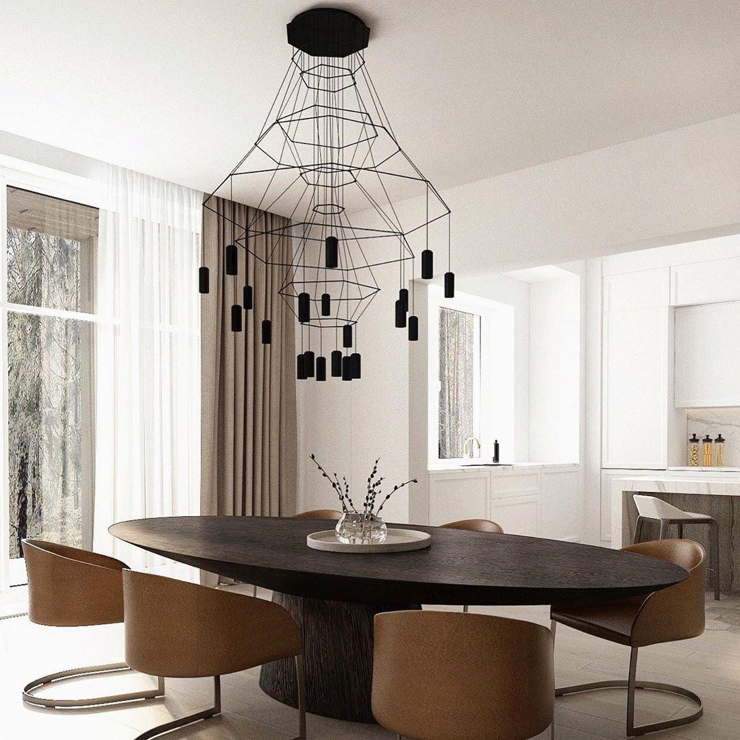 Lustra Lustre Lignes Noir Structure Métallique LED