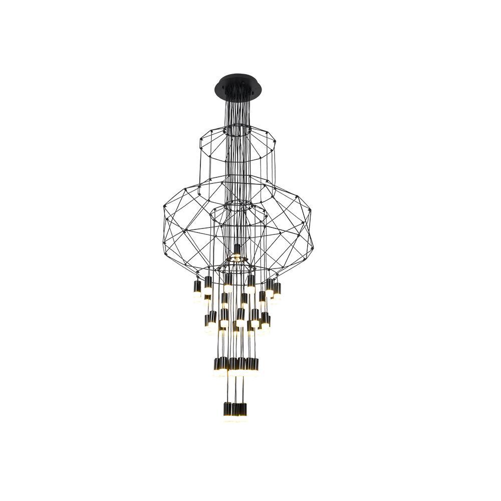 Lustra Lustre Lignes Noir Structure Métallique LED