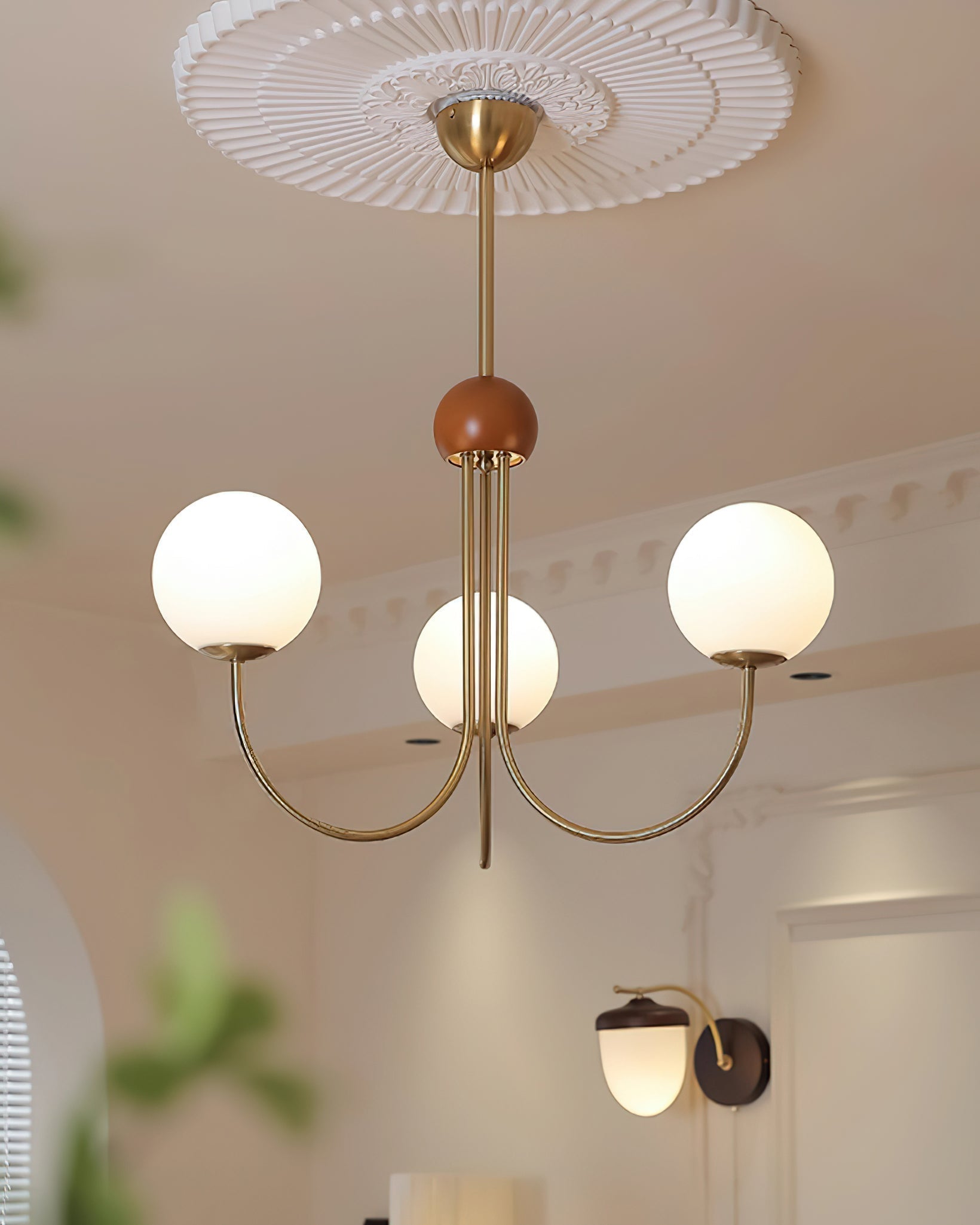 Candil Lustre moderne en laiton et verre globe
