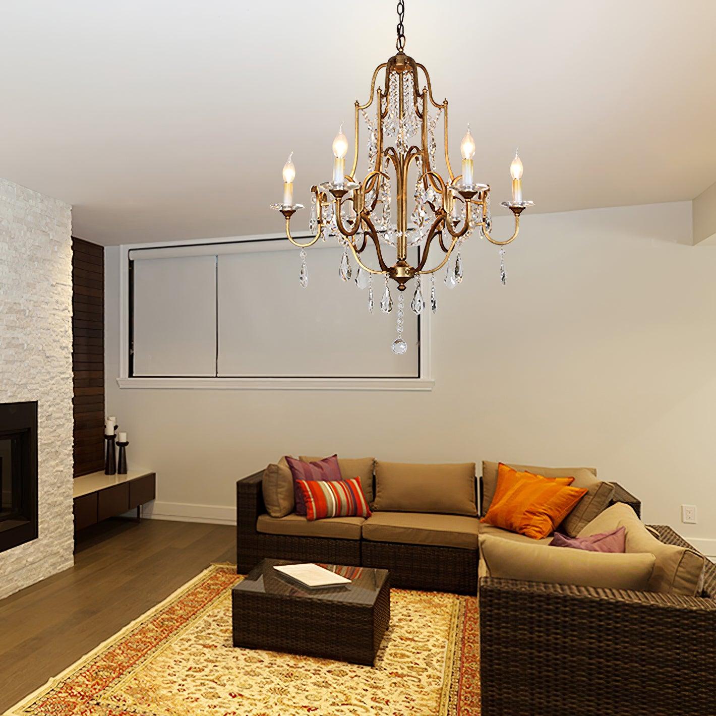 Lustra Lustre en Fer Cristal Candelabre Vintage