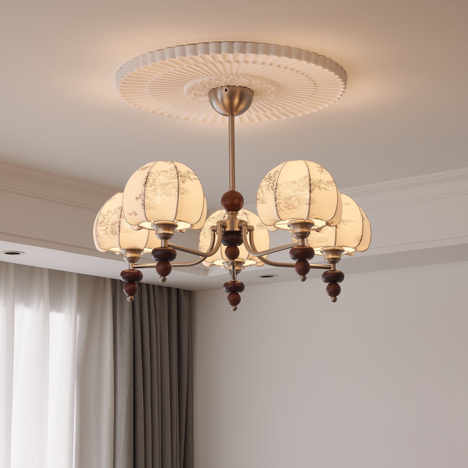 Comirisra Lustre Bois Tissu Pétale Traditionnel Premium