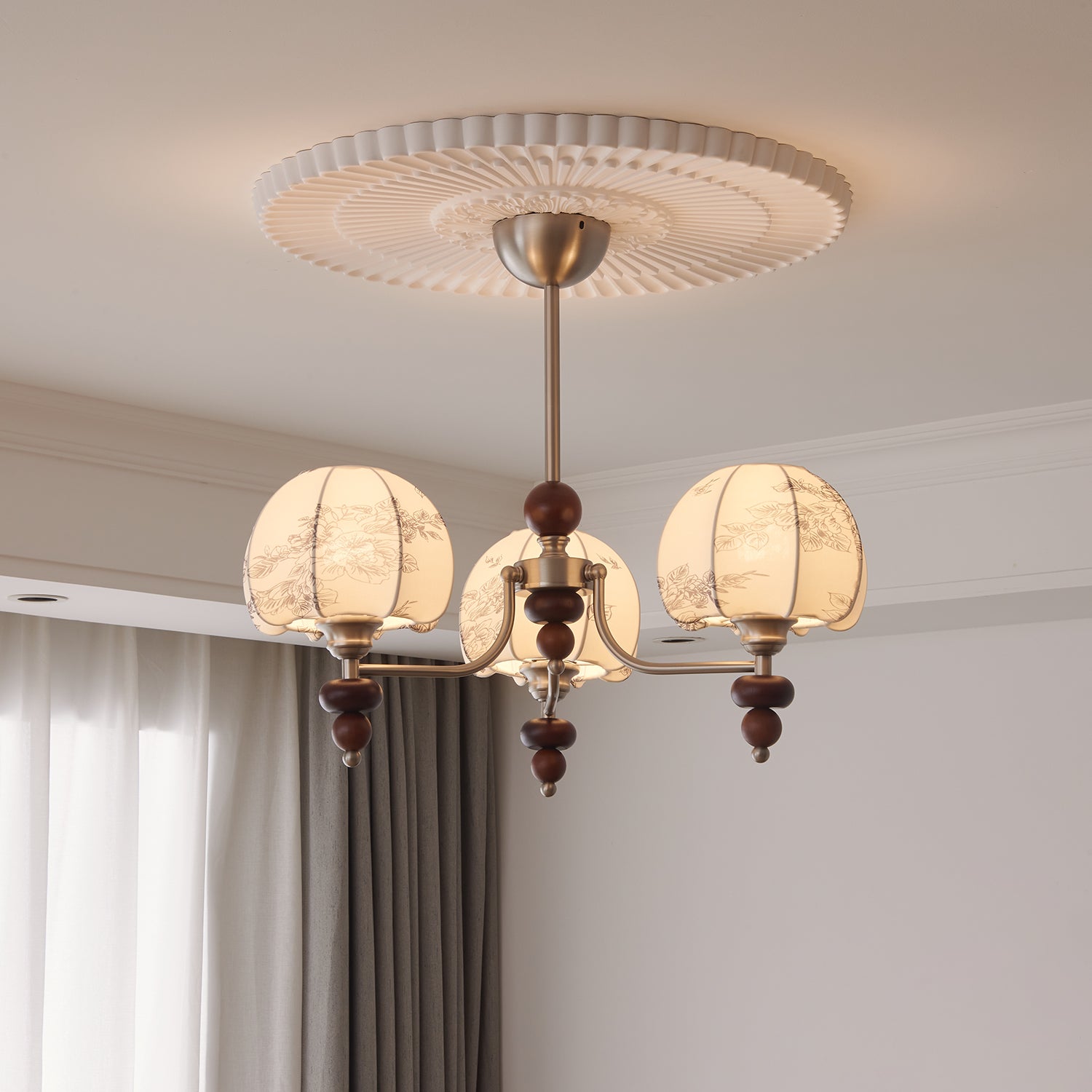 Comirisra Lustre Bois Tissu Pétale Traditionnel Premium