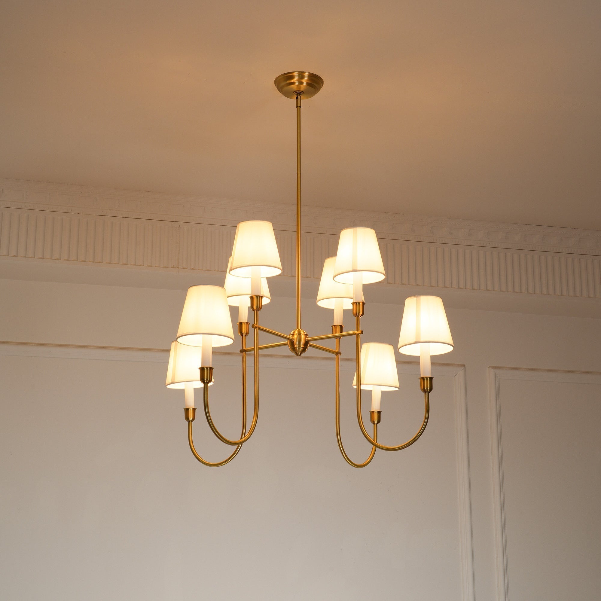 Lustra Lustre Vendôme en Laiton avec Abat-jour Blanc