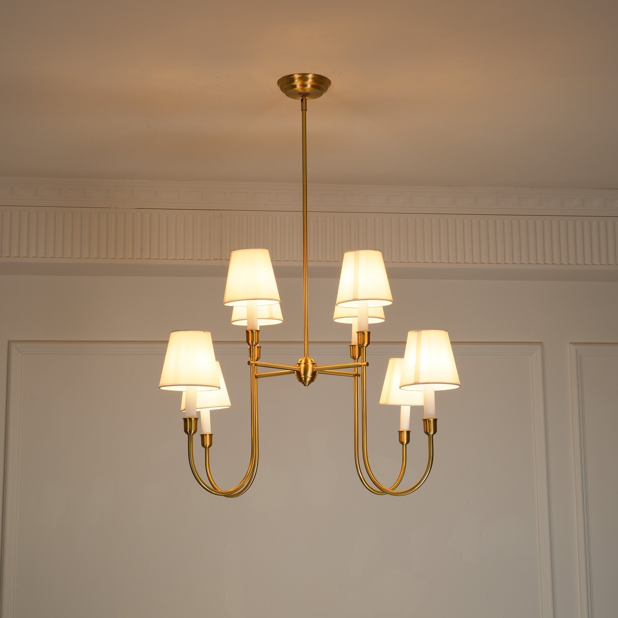 Lustra Lustre Vendôme en Laiton avec Abat-jour Blanc