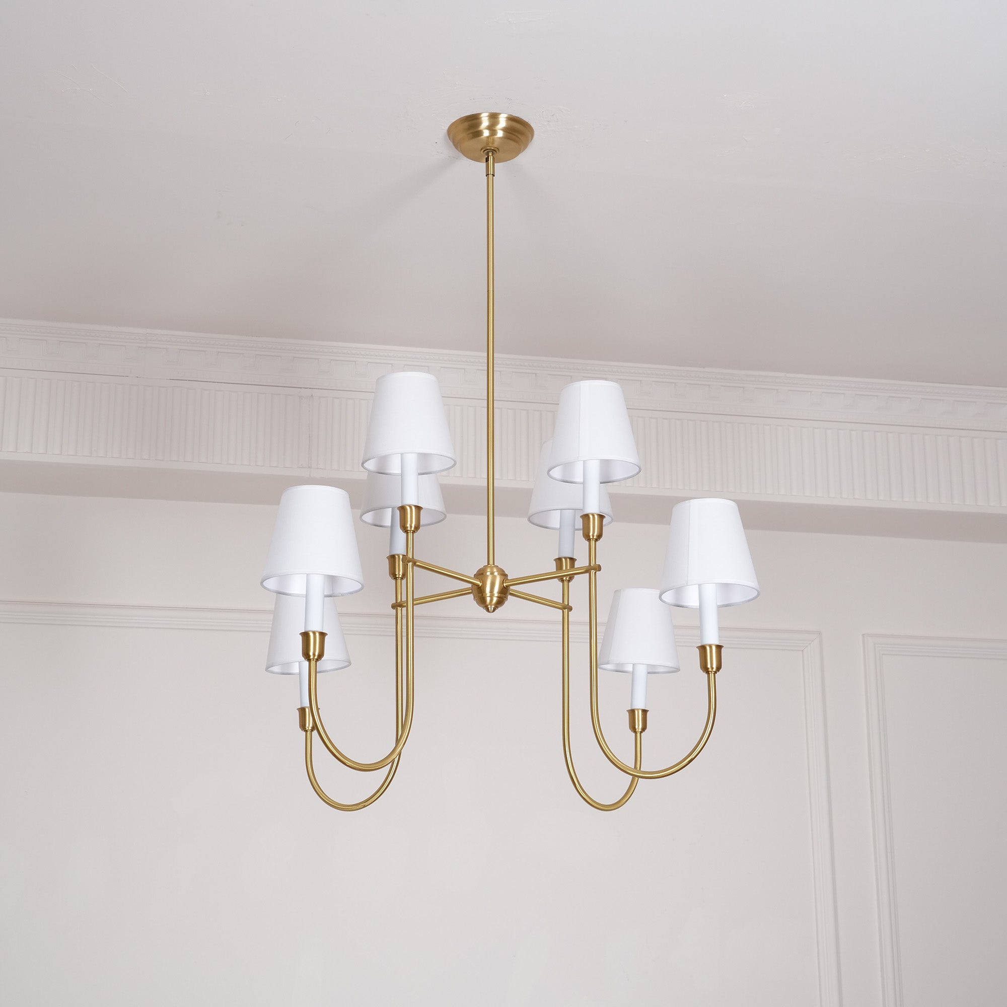 Lustra Lustre Vendôme en Laiton avec Abat-jour Blanc