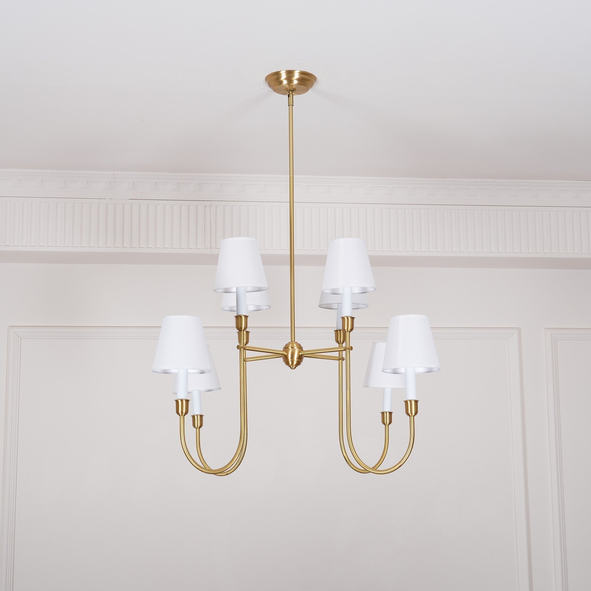 Lustra Lustre Vendôme en Laiton avec Abat-jour Blanc