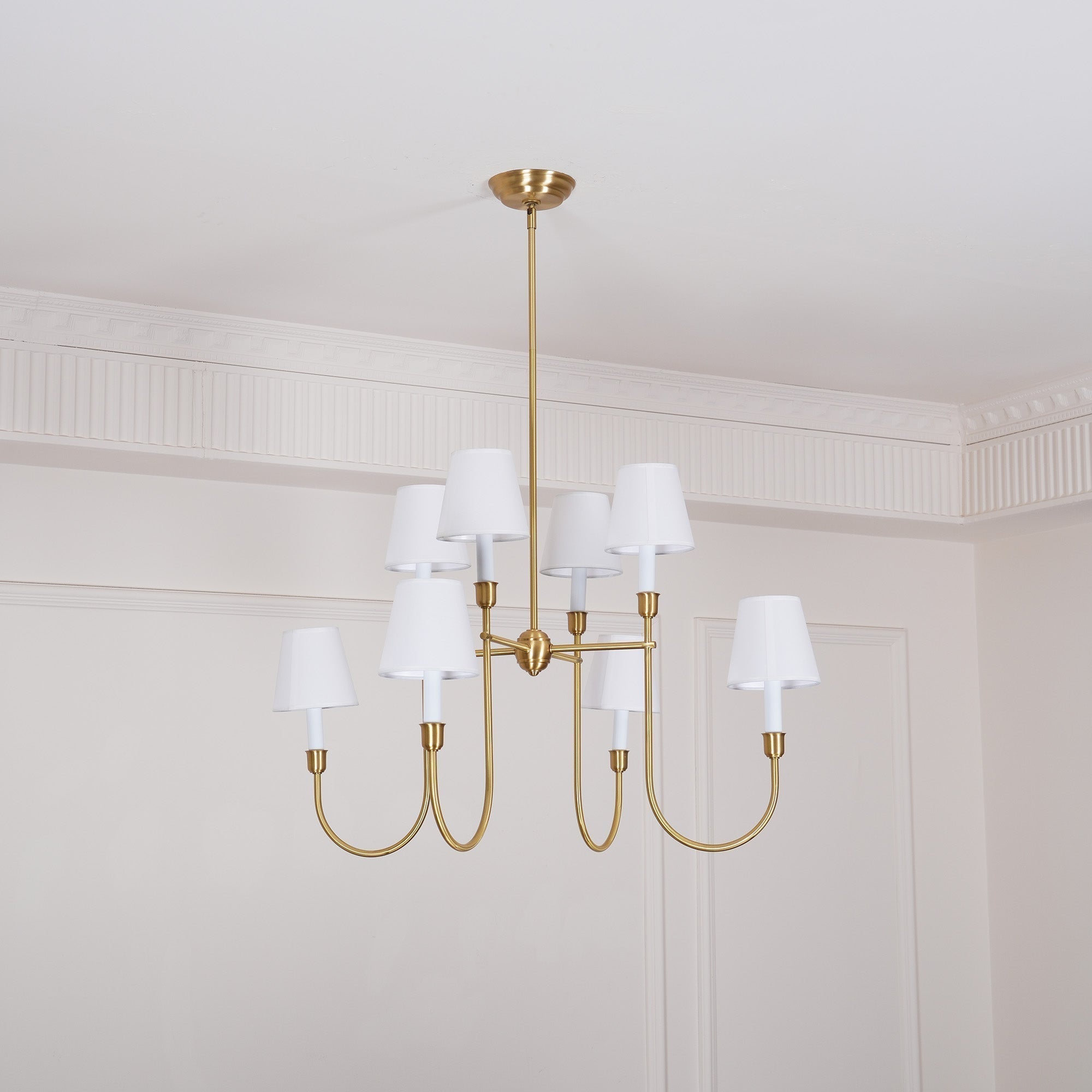 Lustra Lustre Vendôme en Laiton avec Abat-jour Blanc