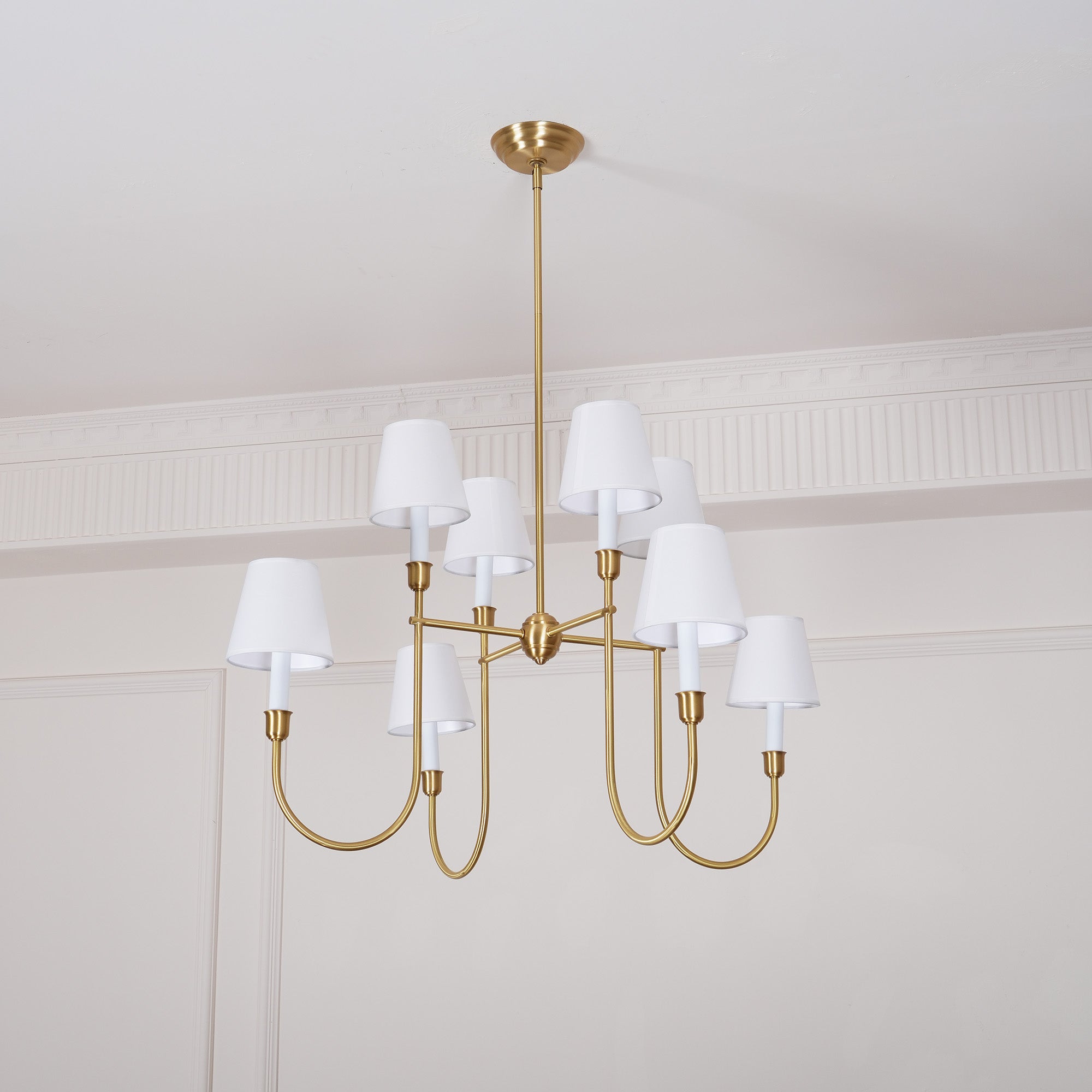 Lustra Lustre Vendôme en Laiton avec Abat-jour Blanc