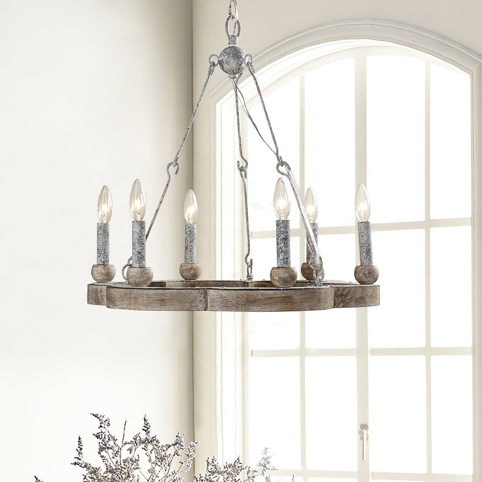 Mysilora Lustre Industriel Vintage Roue Bois Métal
