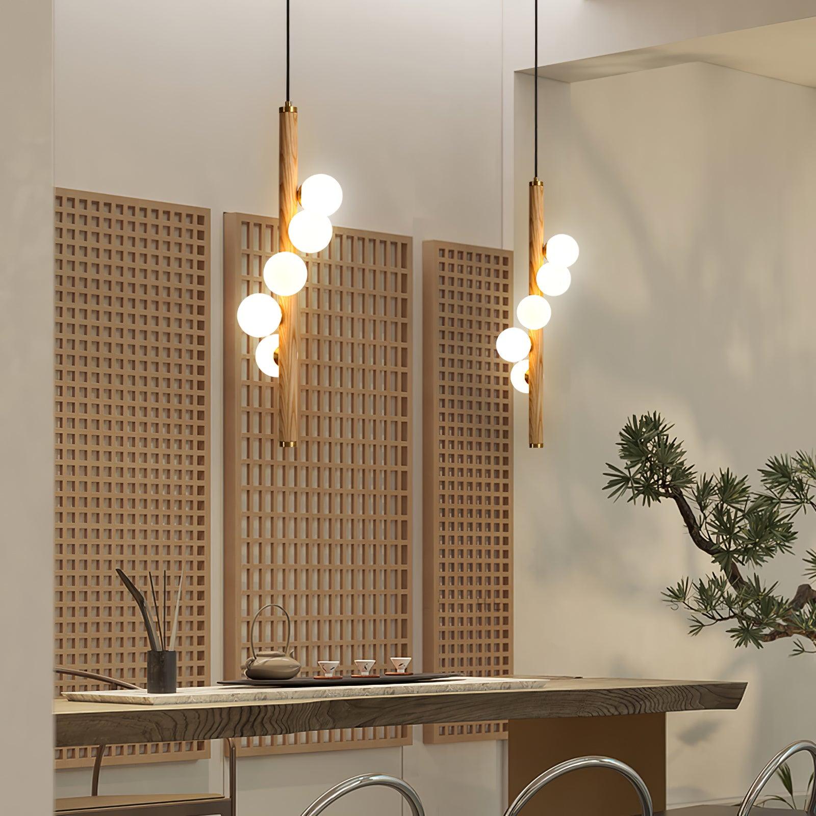 Lustra Suspension Linéaire en Bois et Verre
