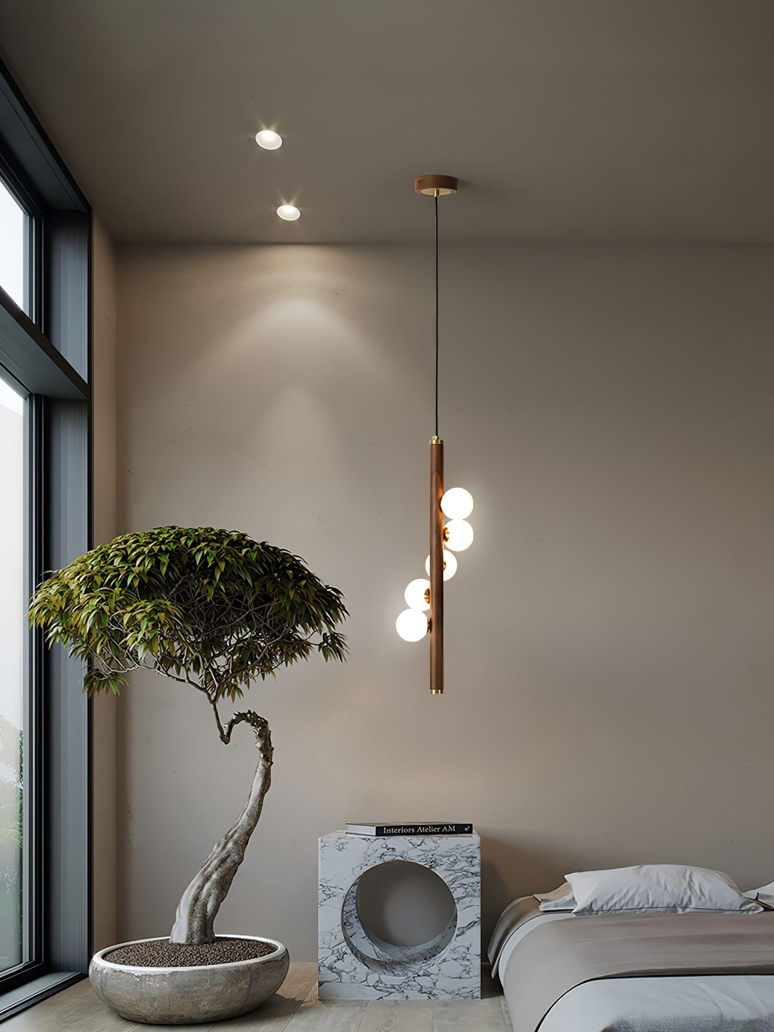 Lustra Suspension Linéaire en Bois et Verre
