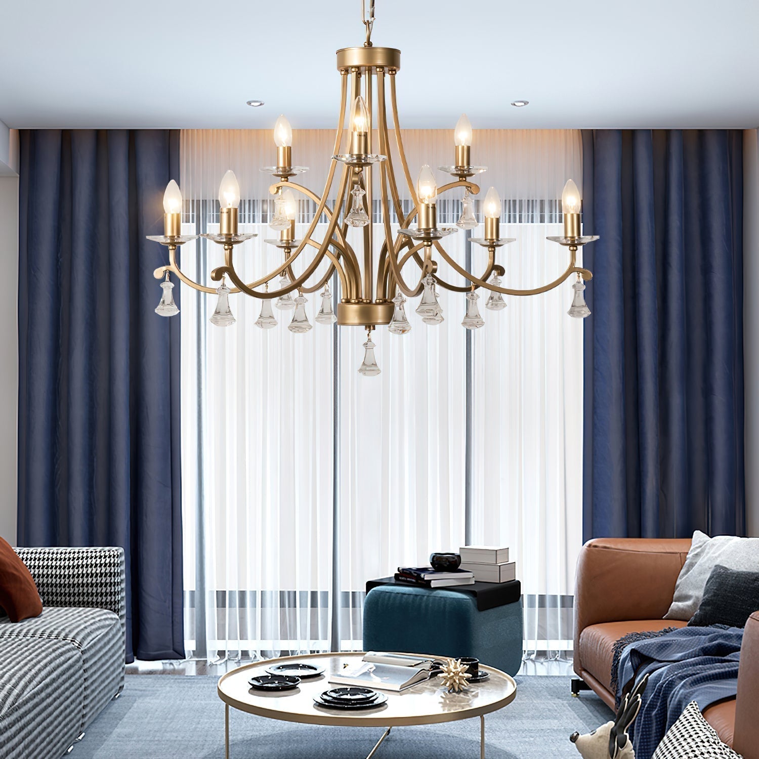 Cuvenara Lustre Laiton Cristal Luxe Postmoderne