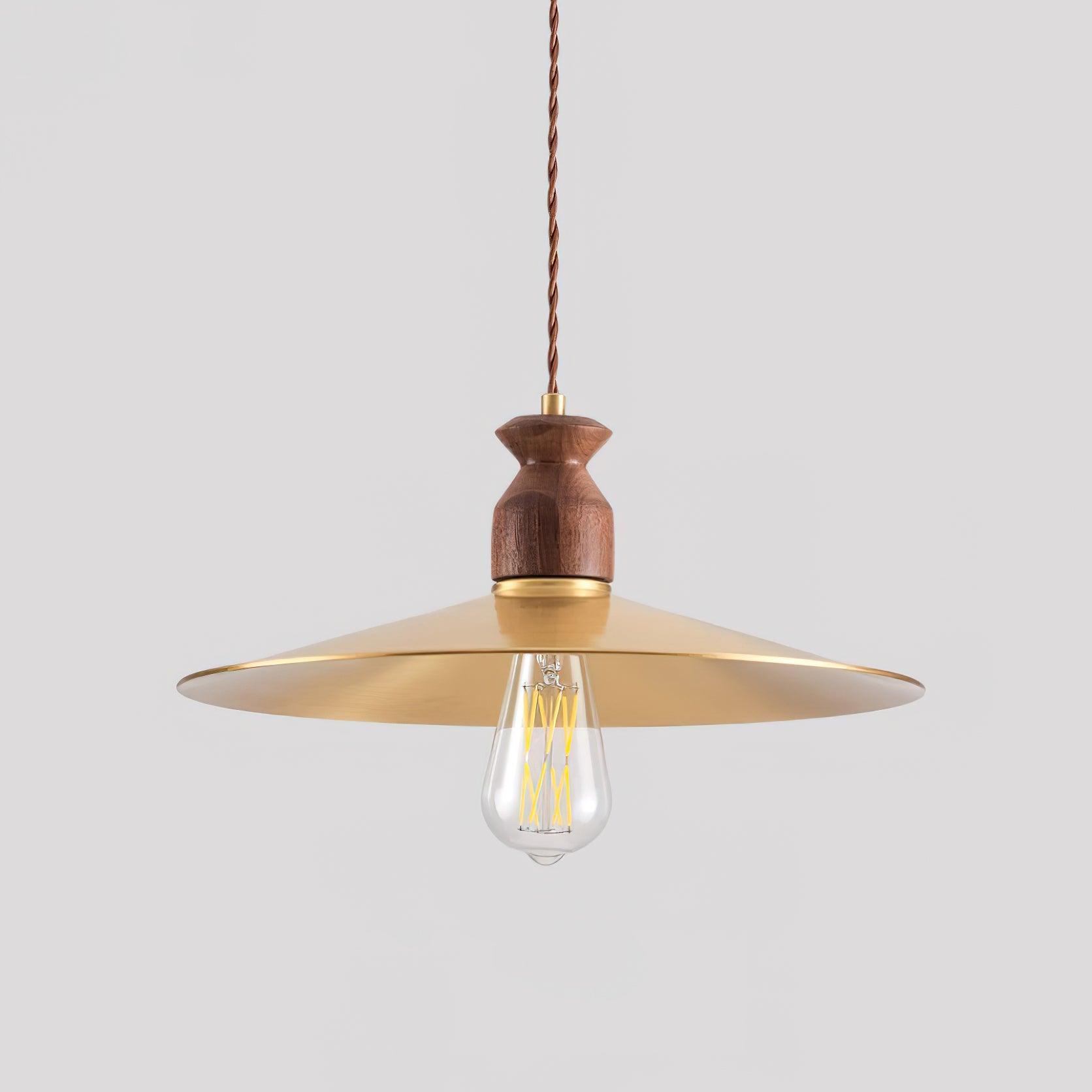 Virelli Suspension Abat-jour En Laiton Découpé Bois De Noyer Vintage