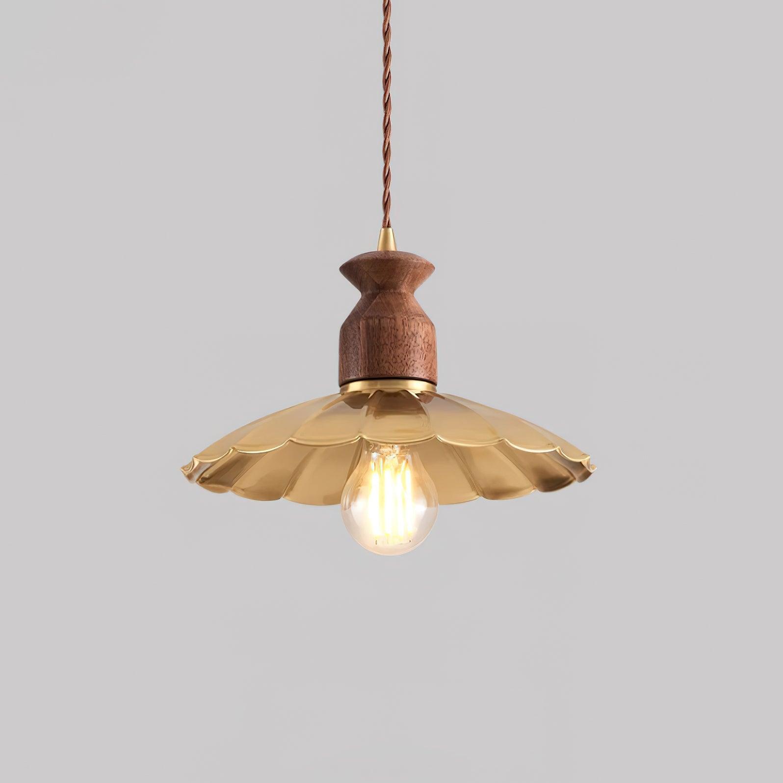 Virelli Suspension Abat-jour En Laiton Découpé Bois De Noyer Vintage