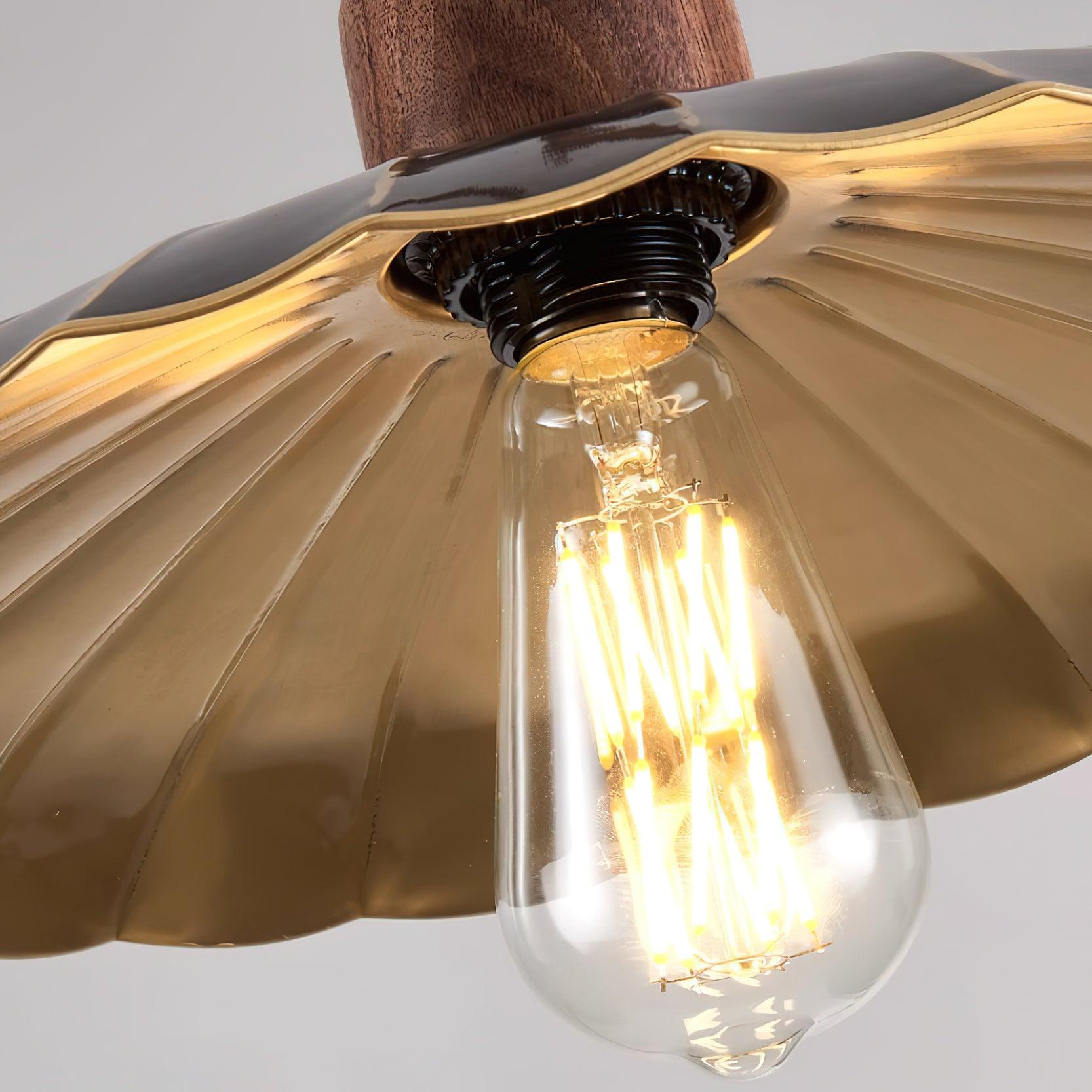 Virelli Suspension Abat-jour En Laiton Découpé Bois De Noyer Vintage