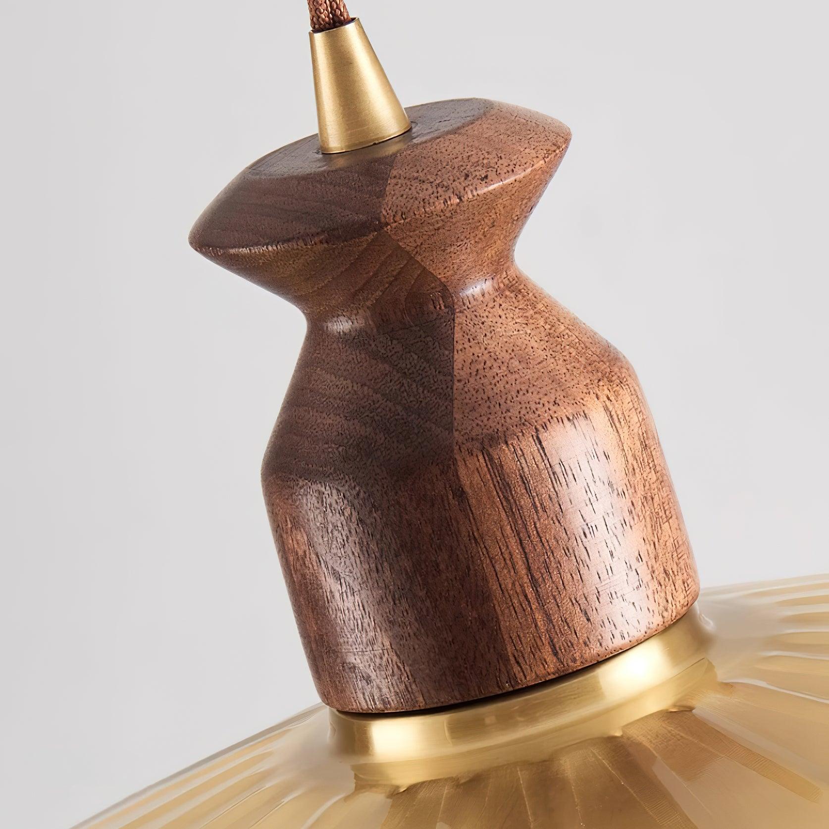 Virelli Suspension Abat-jour En Laiton Découpé Bois De Noyer Vintage