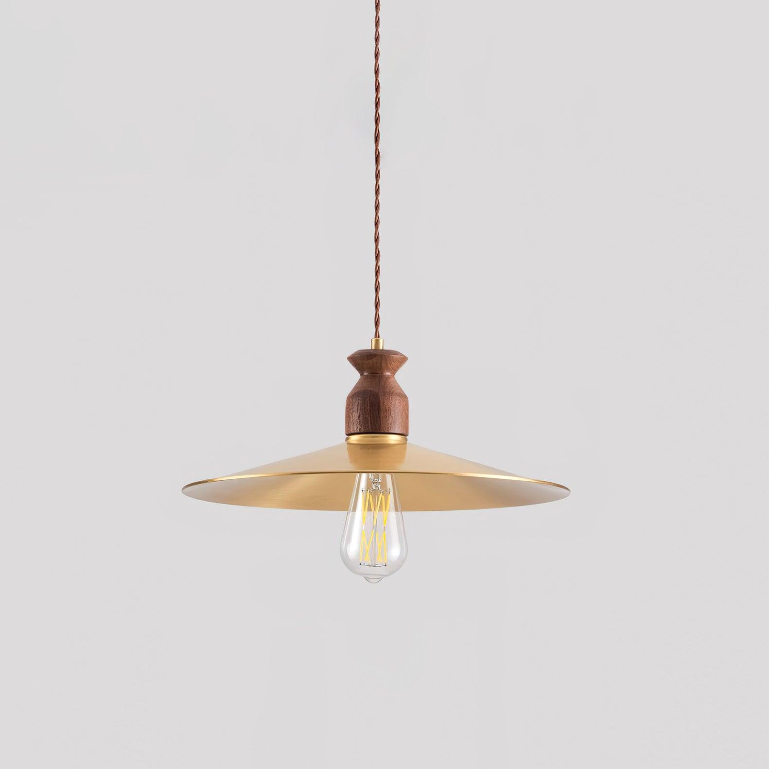 Virelli Suspension Abat-jour En Laiton Découpé Bois De Noyer Vintage
