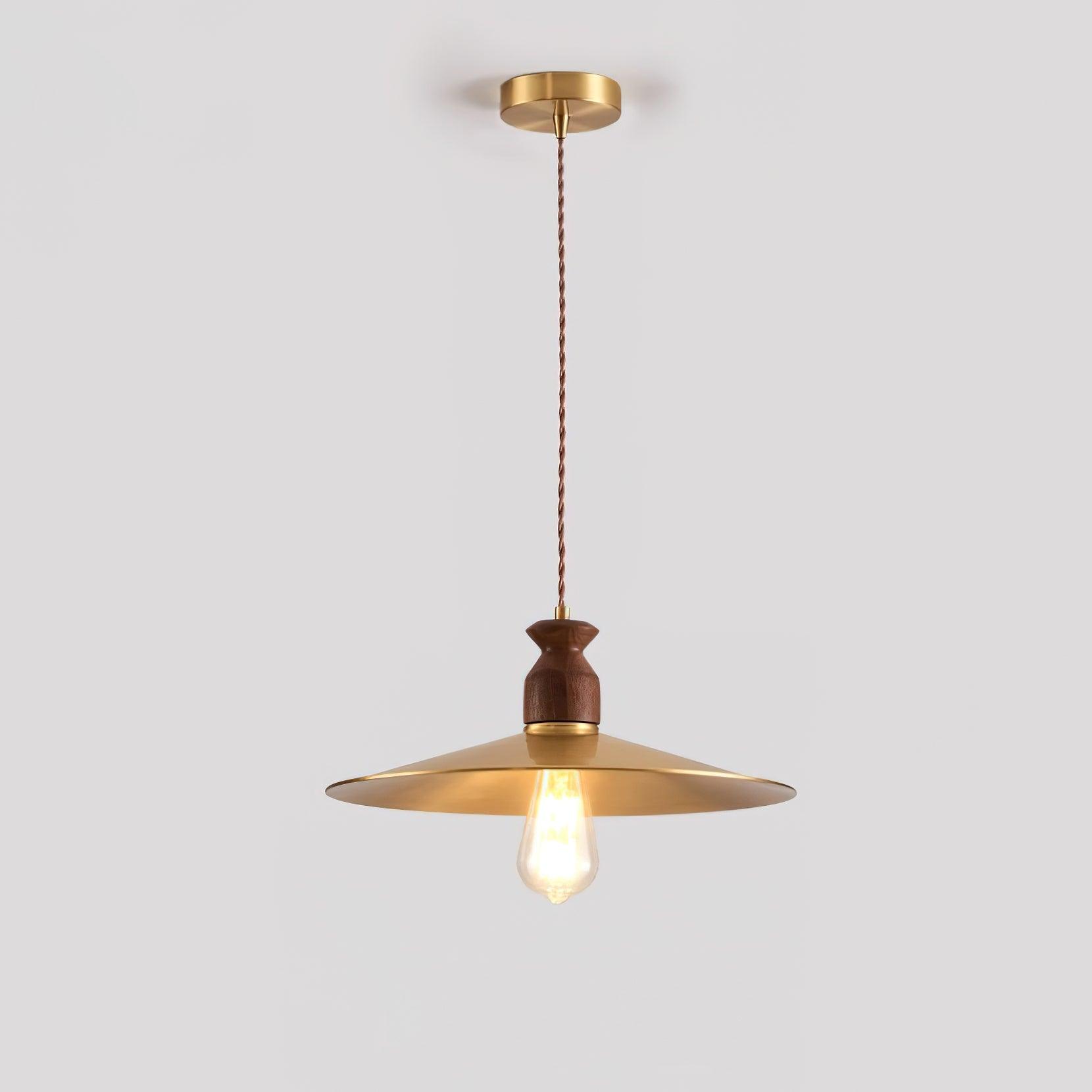 Virelli Suspension Abat-jour En Laiton Découpé Bois De Noyer Vintage