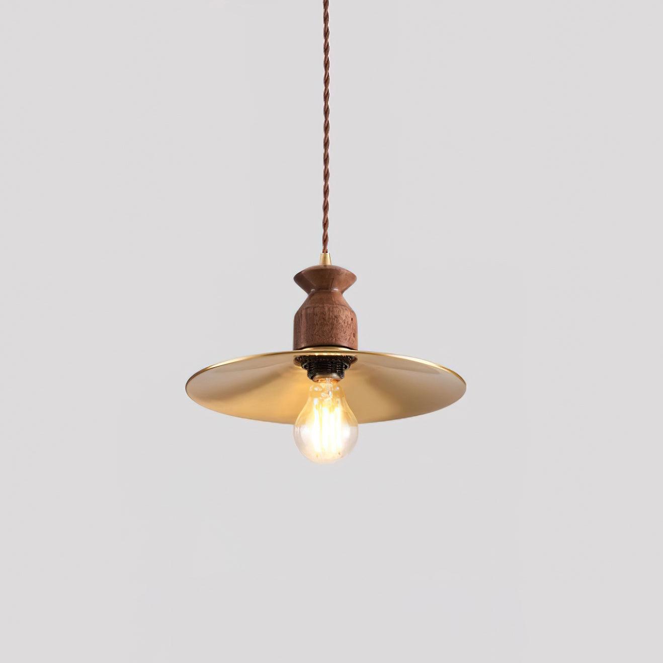 Virelli Suspension Abat-jour En Laiton Découpé Bois De Noyer Vintage
