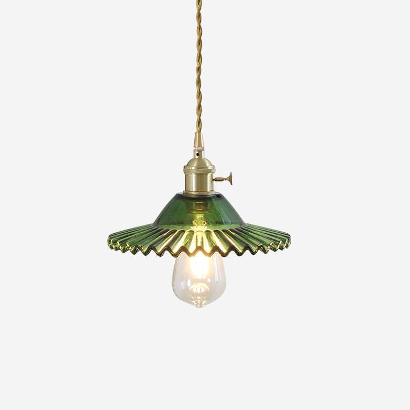 Suspension Ébouriffé Verre Ombre Festonné Bord Laiton Accents Rétro