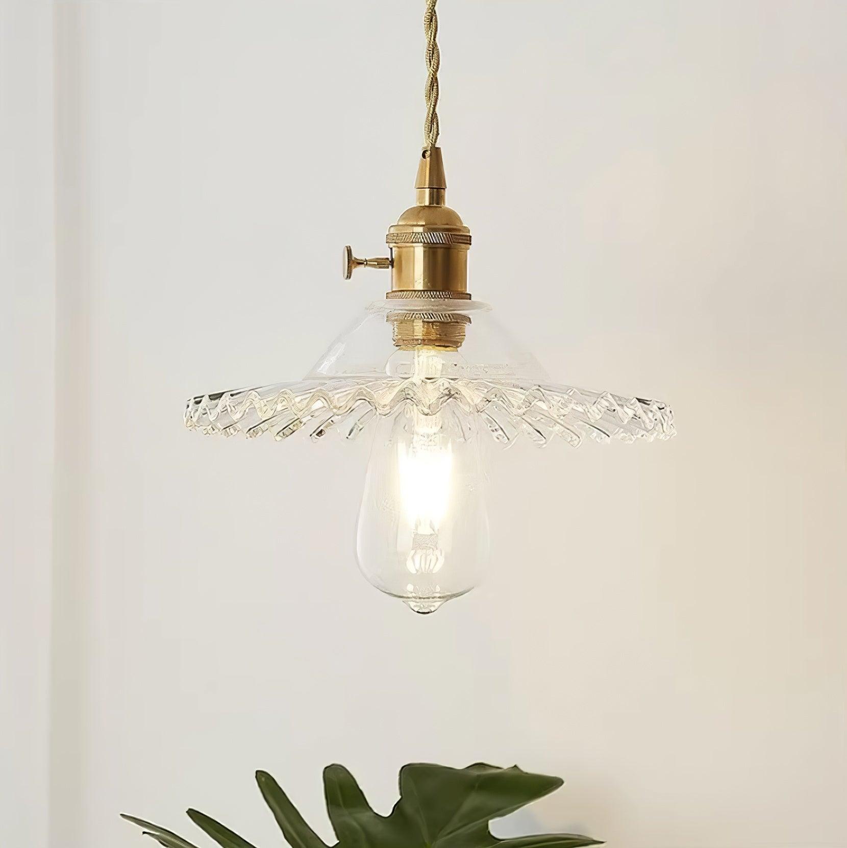 Suspension Ébouriffé Verre Ombre Festonné Bord Laiton Accents Rétro