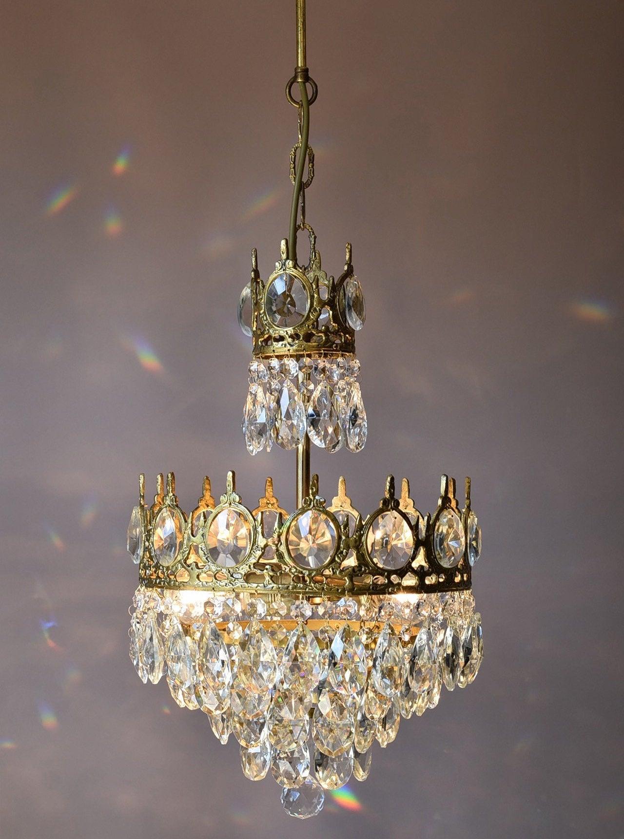 Lustra Suspension Lampe Gouttelettes de Cristal Vintage