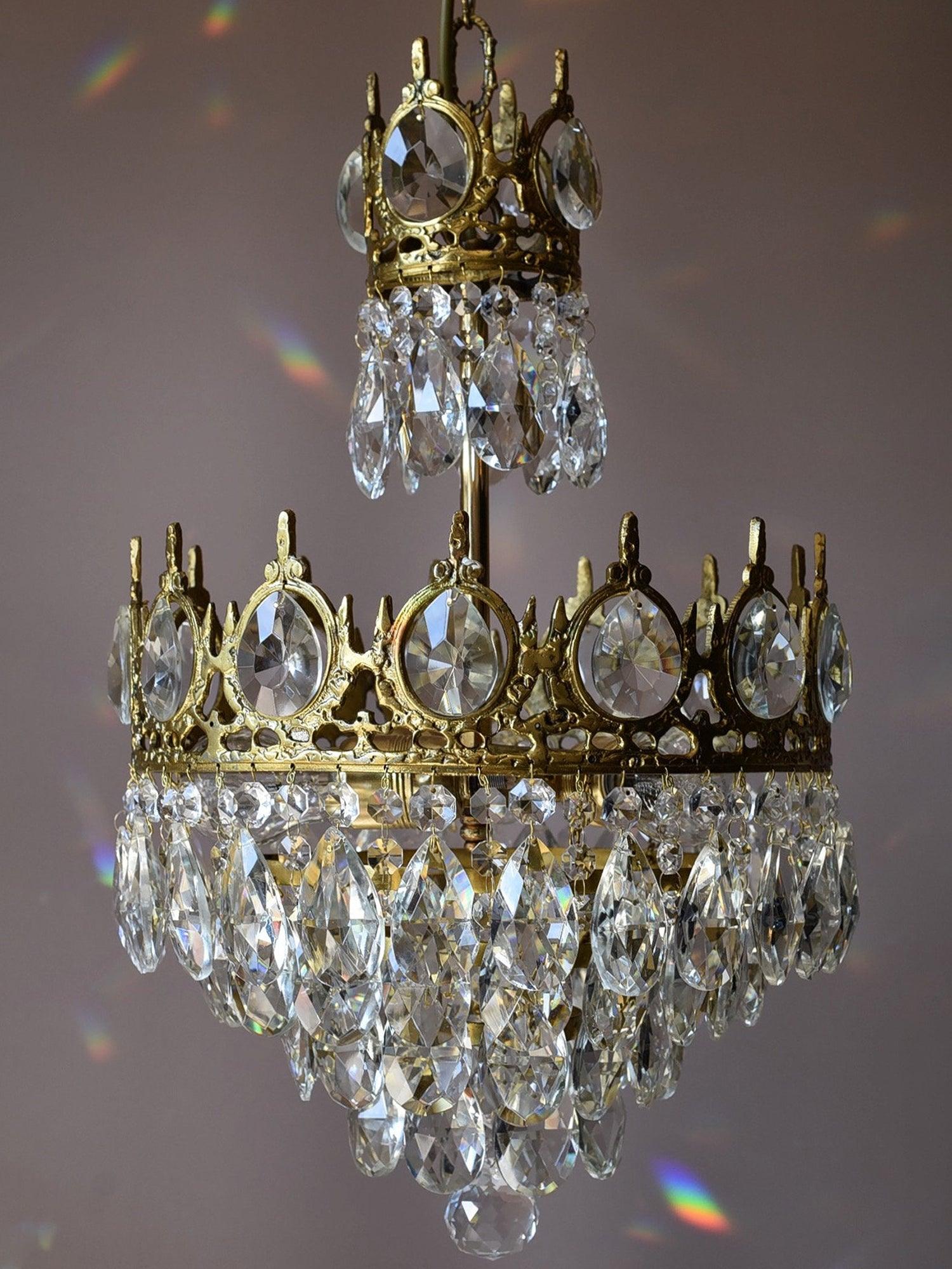 Lustra Suspension Lampe Gouttelettes de Cristal Vintage