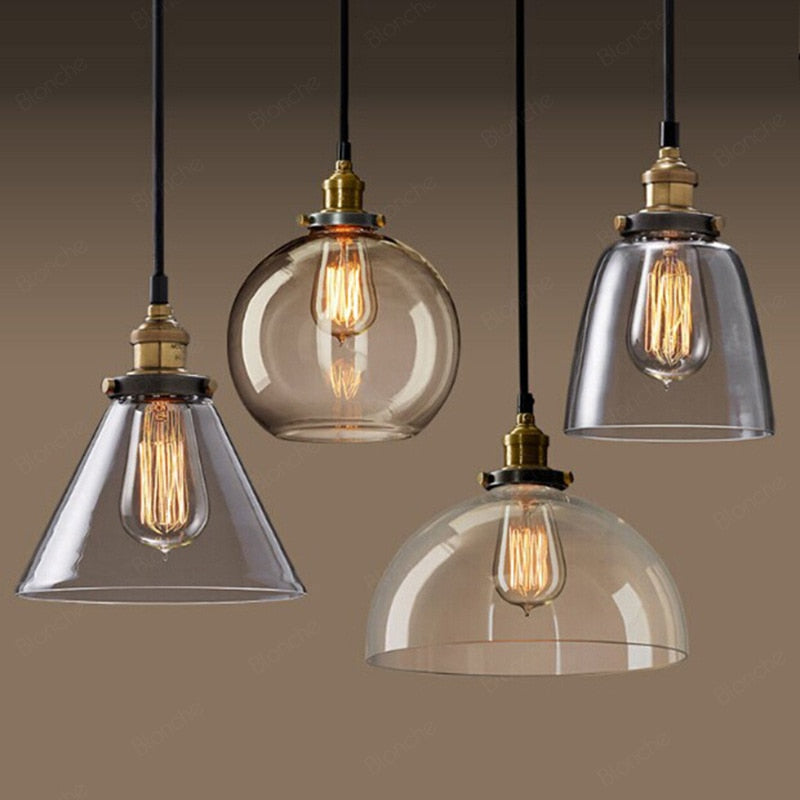 June suspension Industriel en Verre. Clair/Ambre/Gris Fumé