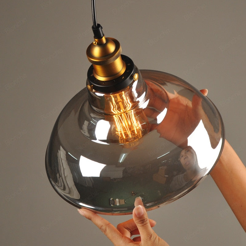 June suspension Industriel en Verre. Clair/Ambre/Gris Fumé