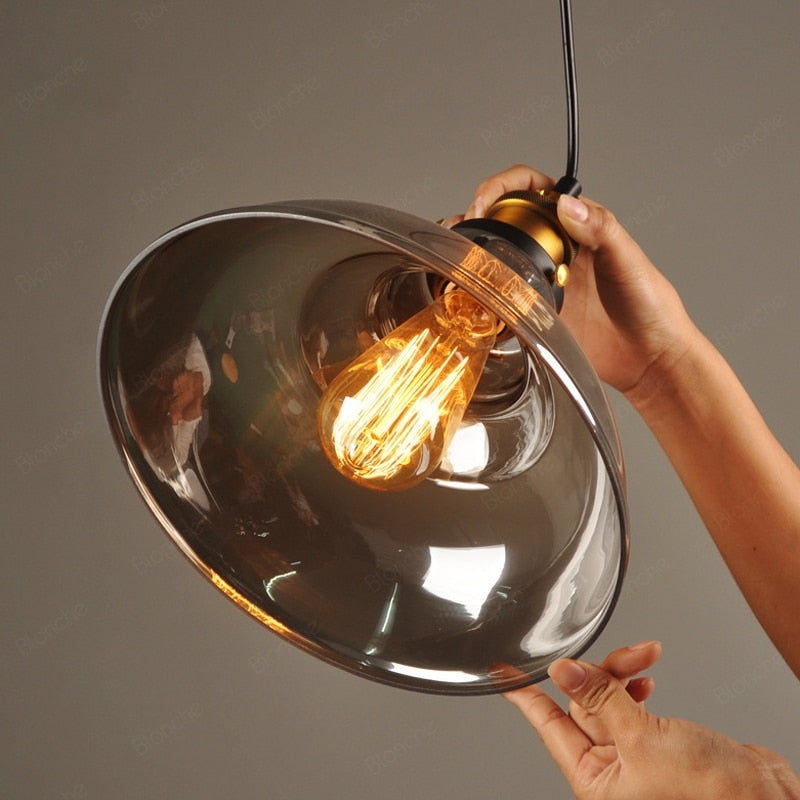 June suspension Industriel en Verre. Clair/Ambre/Gris Fumé