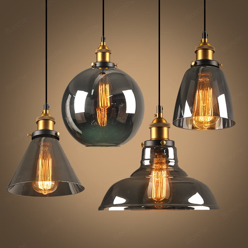 June suspension Industriel en Verre. Clair/Ambre/Gris Fumé