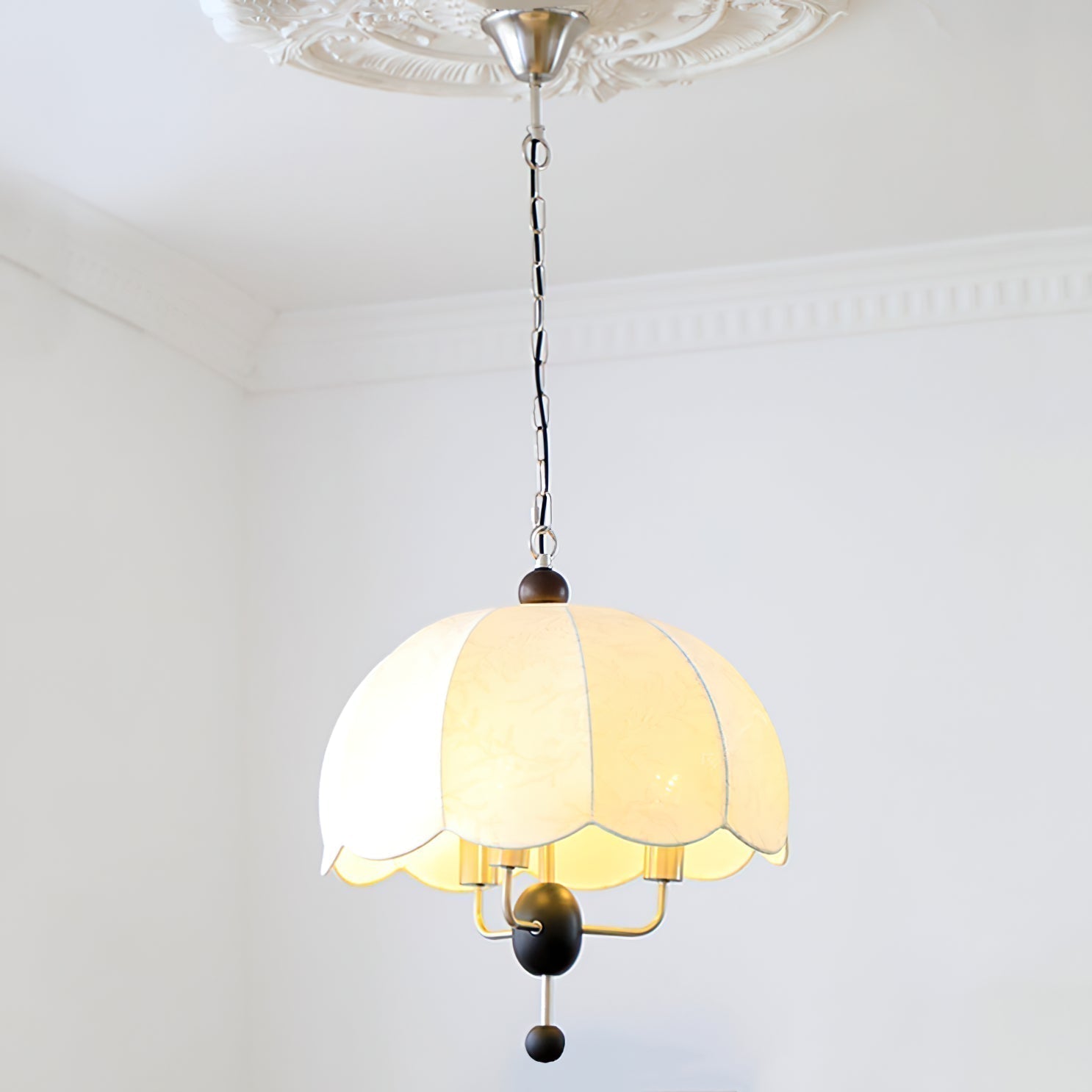 Ervaren Vintage Floraison Tissu Bois Pendentif Lampe