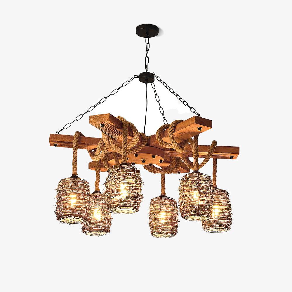 Lustra Lustre Vintage Ferme Rattan Bois
