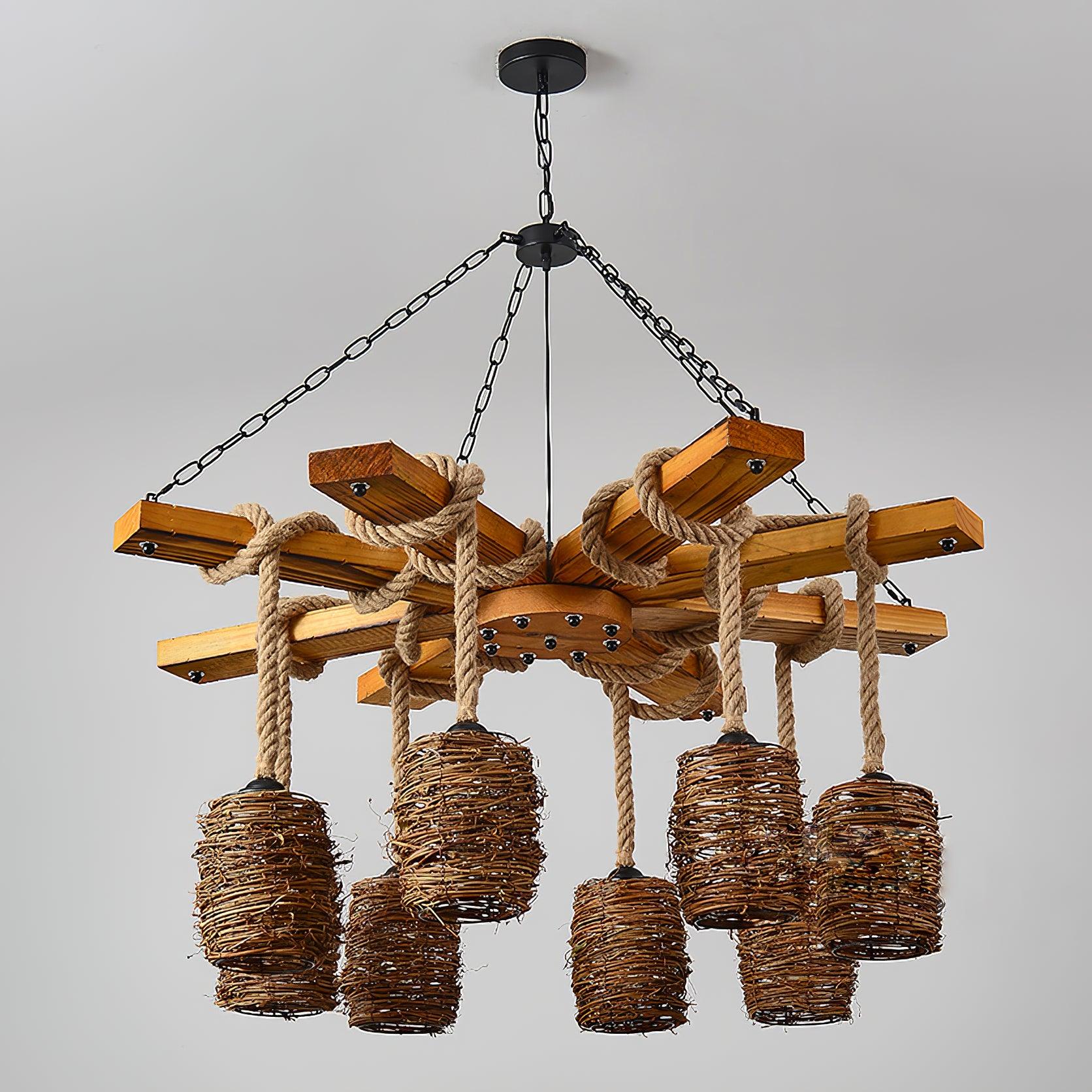 Lustra Lustre Vintage Ferme Rattan Bois
