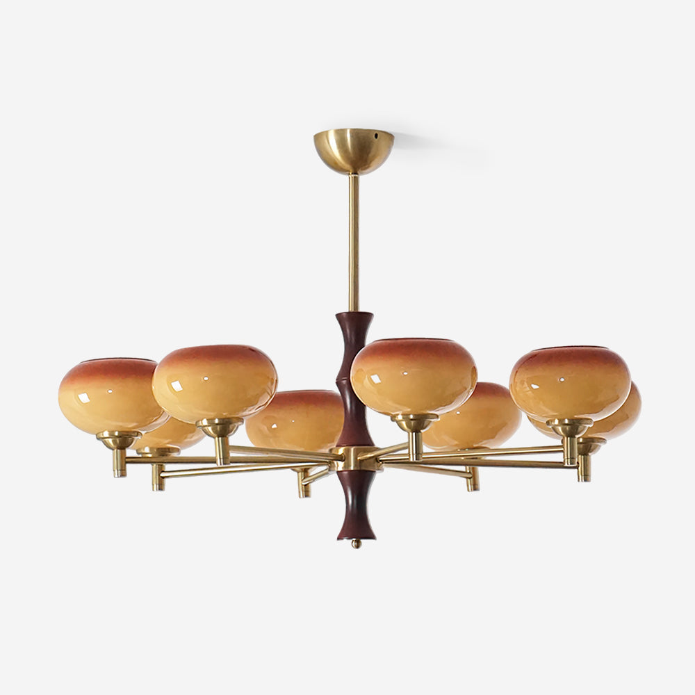 Virelli Lustre Globes en Verre Caramel Bras en Bois de Noyer Vintage