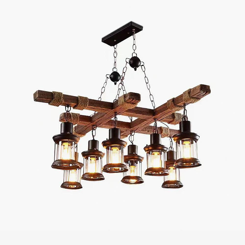 Lustra Lustre Vintage Bois Verre Rétro