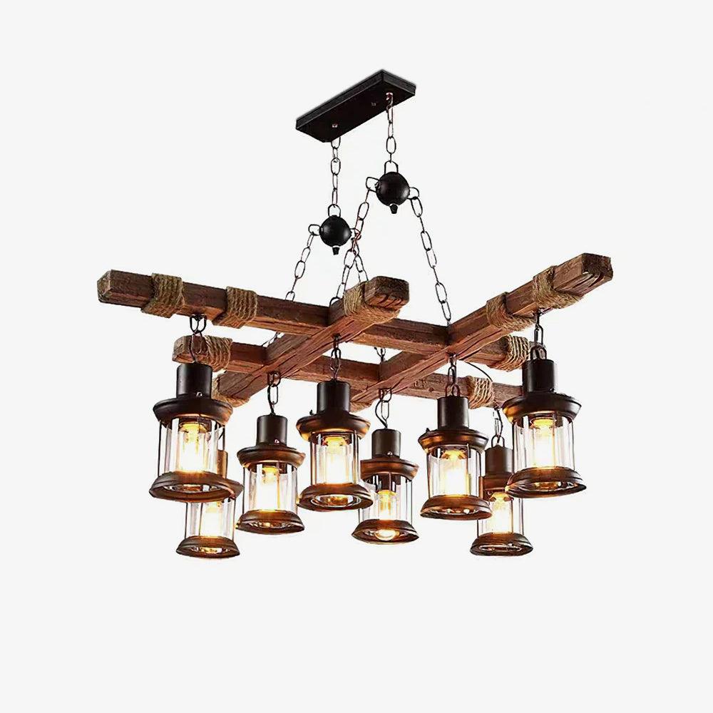 Lustra Lustre Vintage Bois Verre Rétro