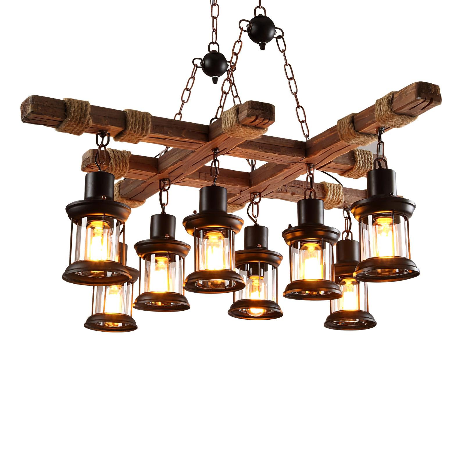 Lustra Lustre Vintage Bois Verre Rétro
