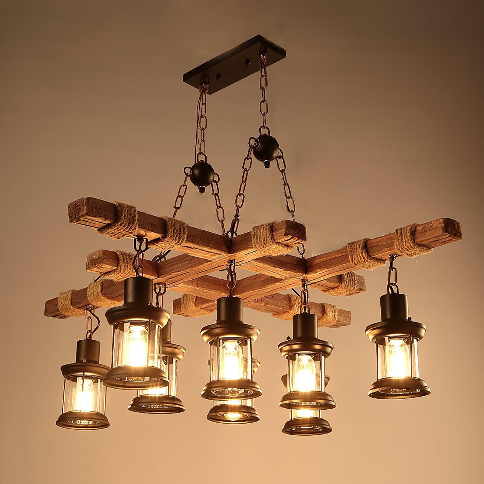Lustra Lustre Vintage Bois Verre Rétro