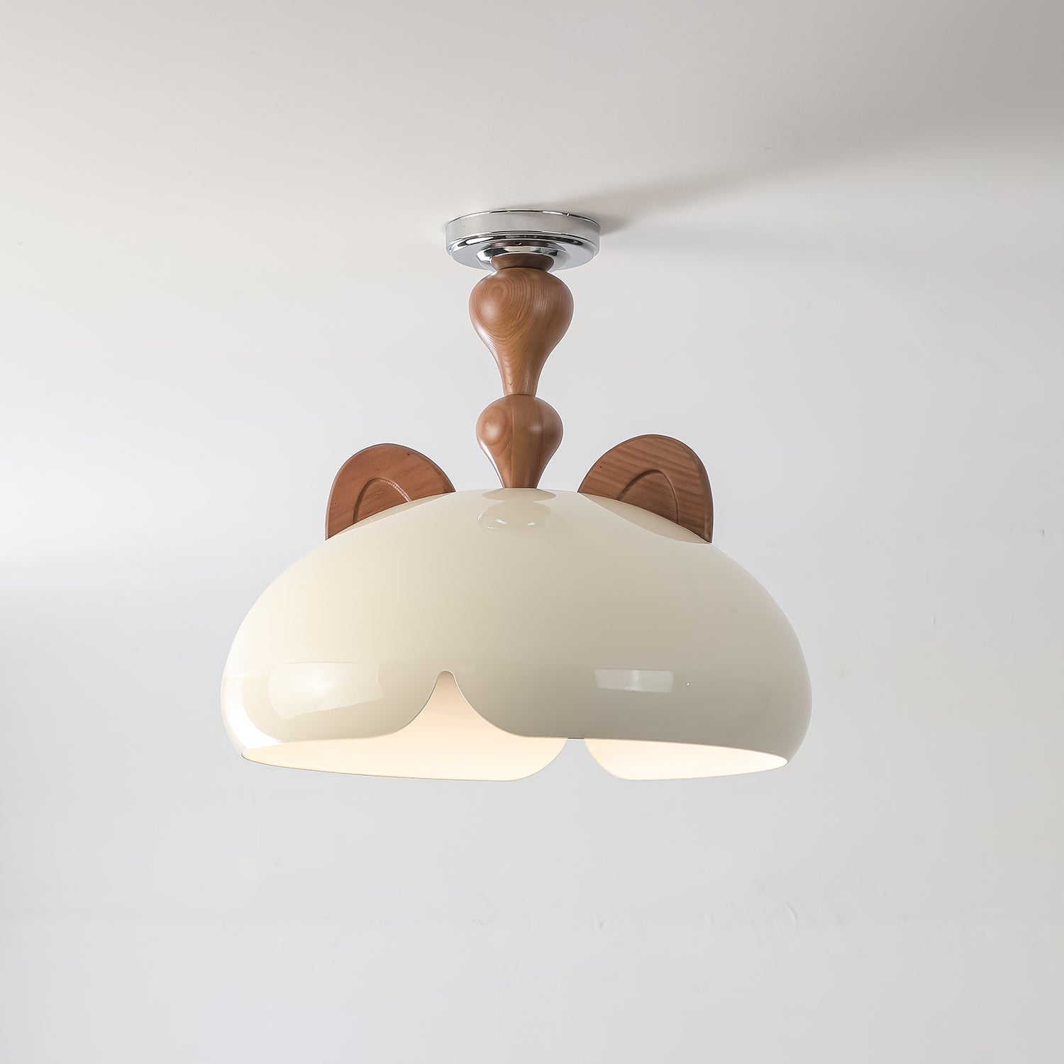 Cat Plafonnier Dôme Brillant Oreilles en Bois