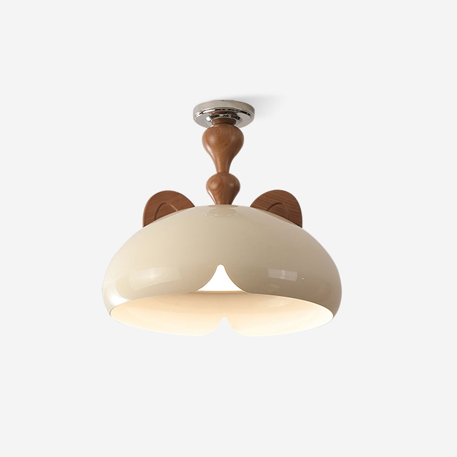 Cat Plafonnier Dôme Brillant Oreilles en Bois