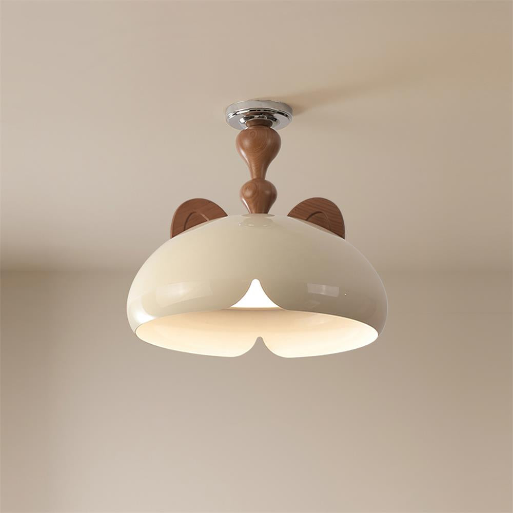 Cat Plafonnier Dôme Brillant Oreilles en Bois