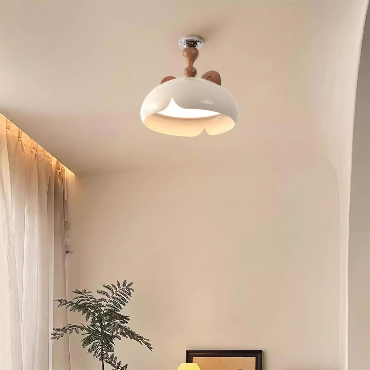 Cat Plafonnier Dôme Brillant Oreilles en Bois